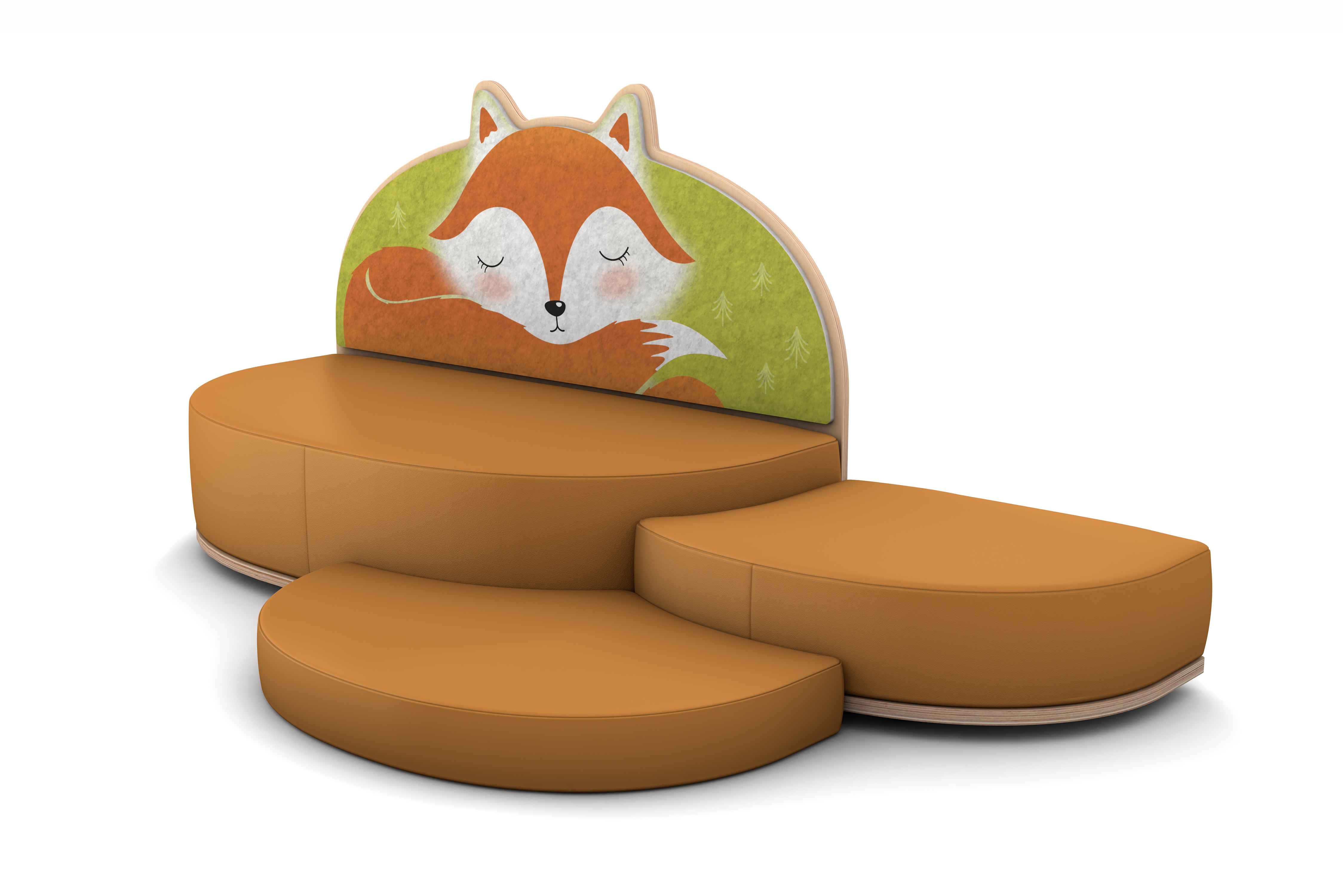 FantasiaAakustikaA Fuchs Sofa mit Anstellhocker und Bodenmatte rechts
