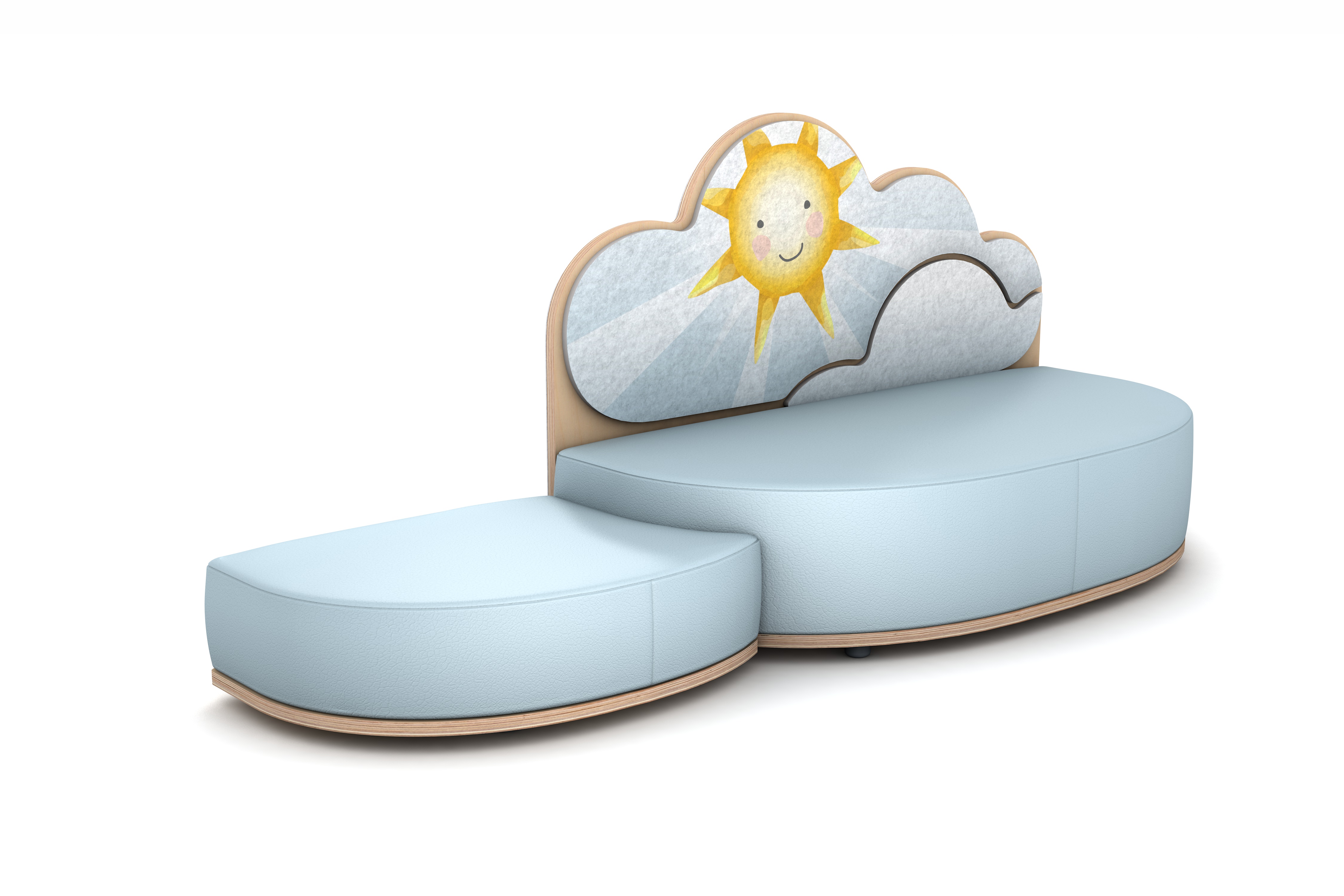 FantasiaAakustikaA Wolke Sonne Sofa mit Anstellhocker links
