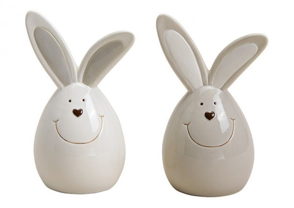 Keramik Deko Ostern Easter Hase Rabbit Herz weiß grau Garten Garden Outdoor Indoor