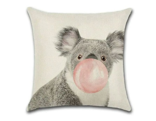 Kissen Kissenbezug Koala Kaugummi Gum grau rosa 45x45